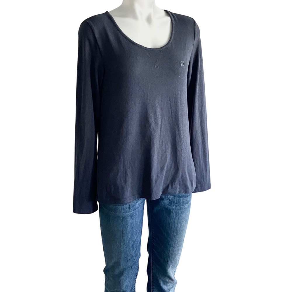 Born Womens Long Sleeve Scoop Neck Top Navy Blue Cotton Blend Size Medium